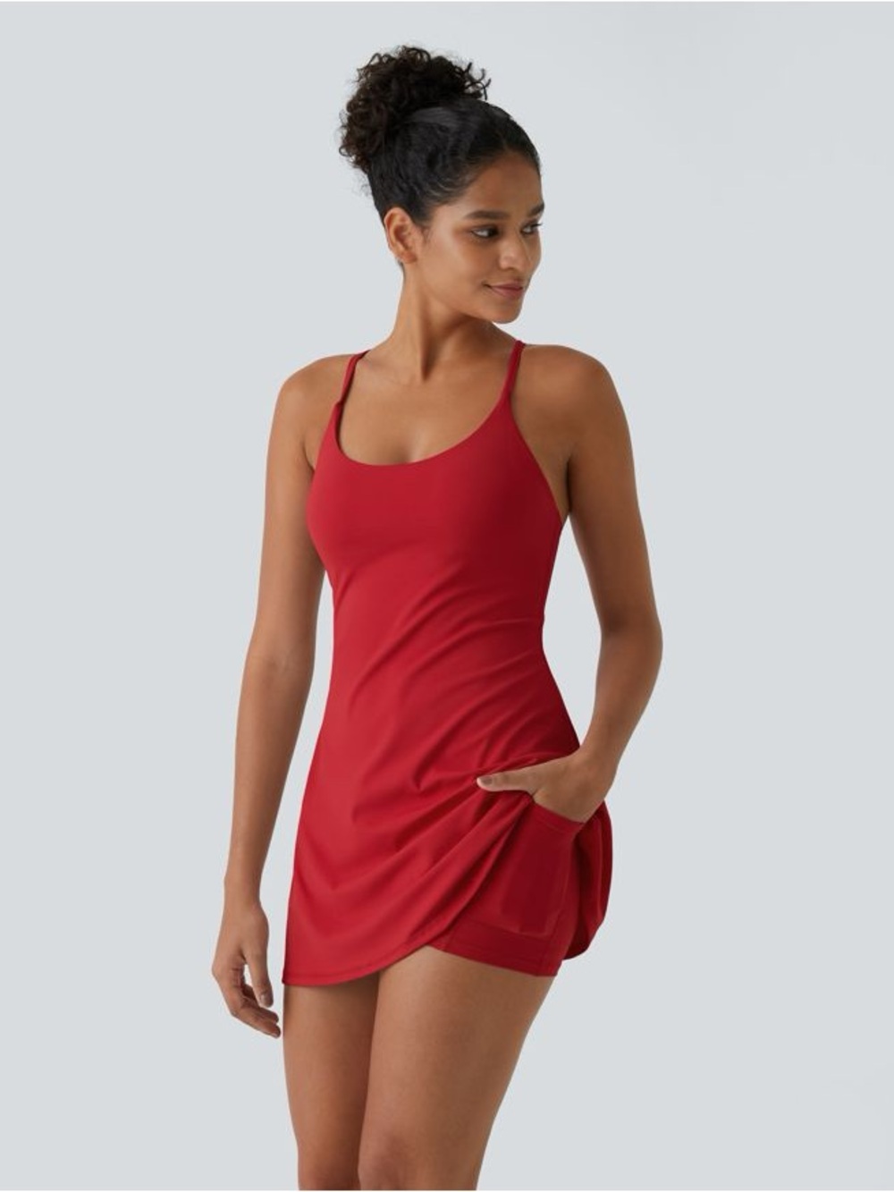 Red Sport Bra Top Dress with Built-in Shorts